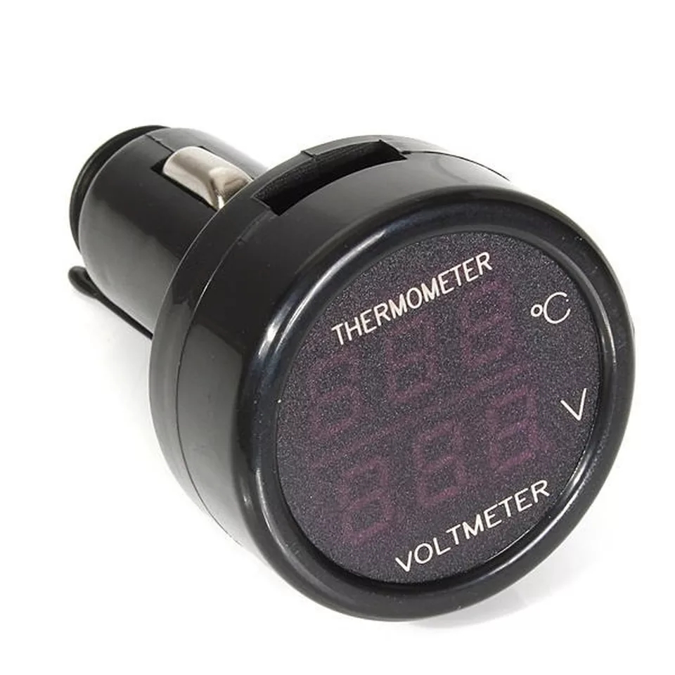 Digital Voltmeter Thermometer, for car, red green display
